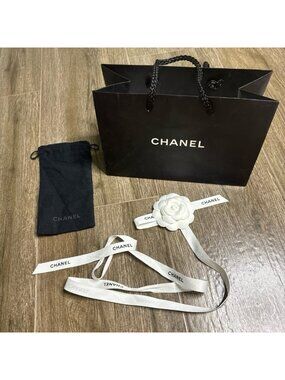 Chanel Gift Bag Camellia Ribbon Sunglasses Case Black Authentic